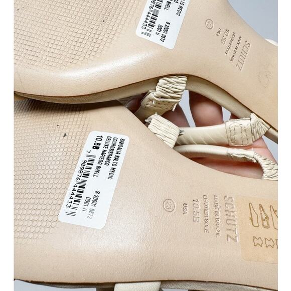 NEW Schutz Olly Mid Block Nappa Leather Strappy Sandal Cream White 10.5 - Picture 8 of 8